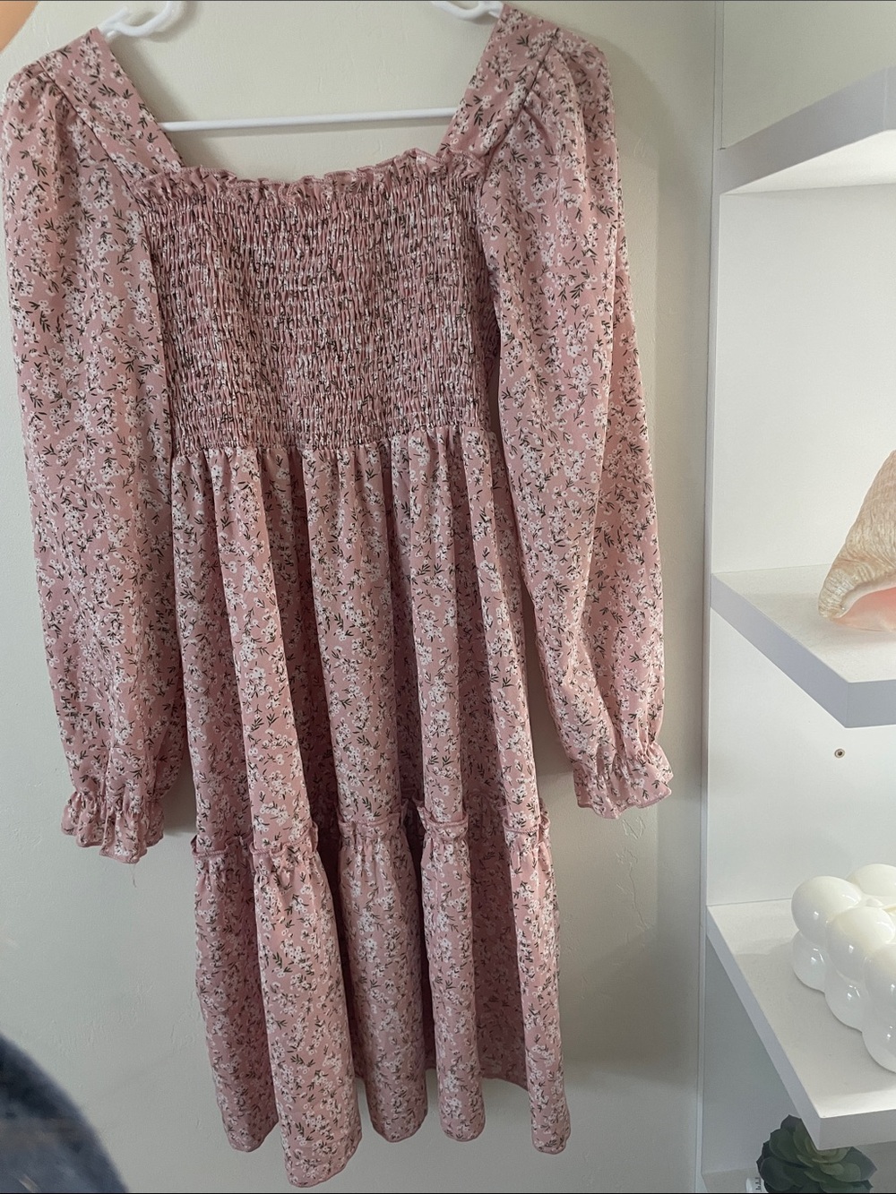Pink Floral Smocked Midi Dress